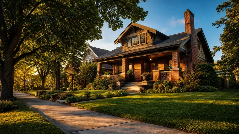 Brick craftsman house on a tree-lined street in golden light, How to Start a Real Estate Career in Kansas