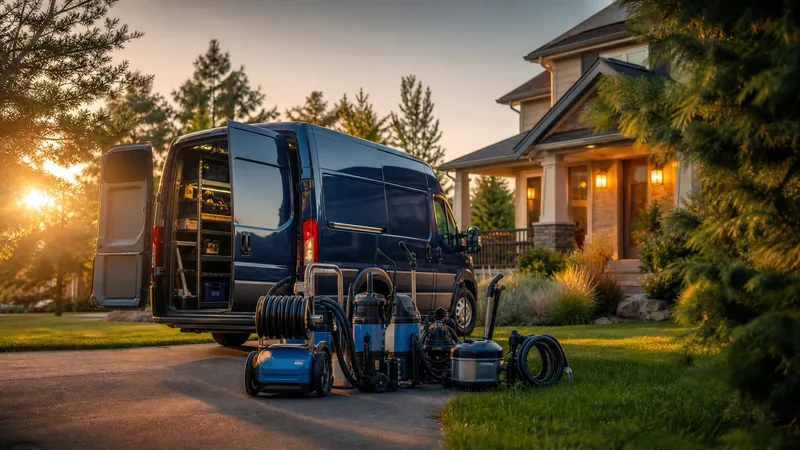 Service van and equipment outside a suburban home, How to Start a Pest Control or Lawn Spraying Business in Kansas