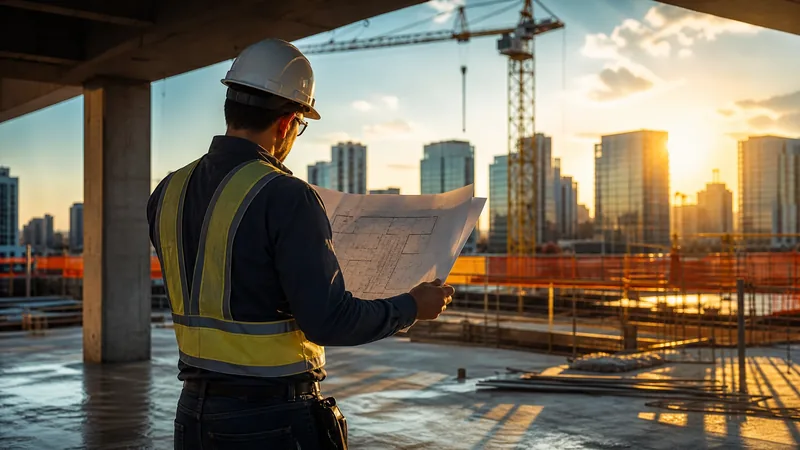 Contractor reviewing blueprints at a jobsite, Wichita and Sedgwick County Contractor License